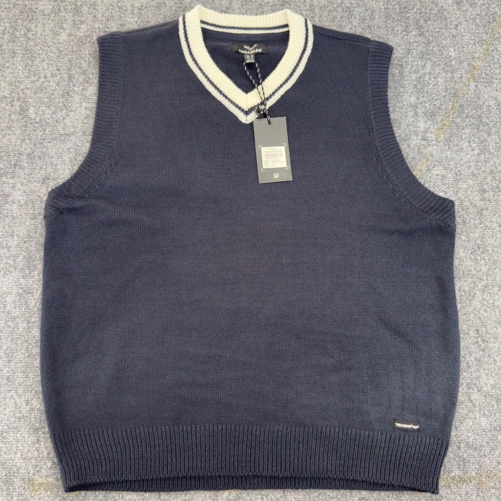 NWT Threadbare Knitted Vest Baron Sweater Navy Blue Size XL